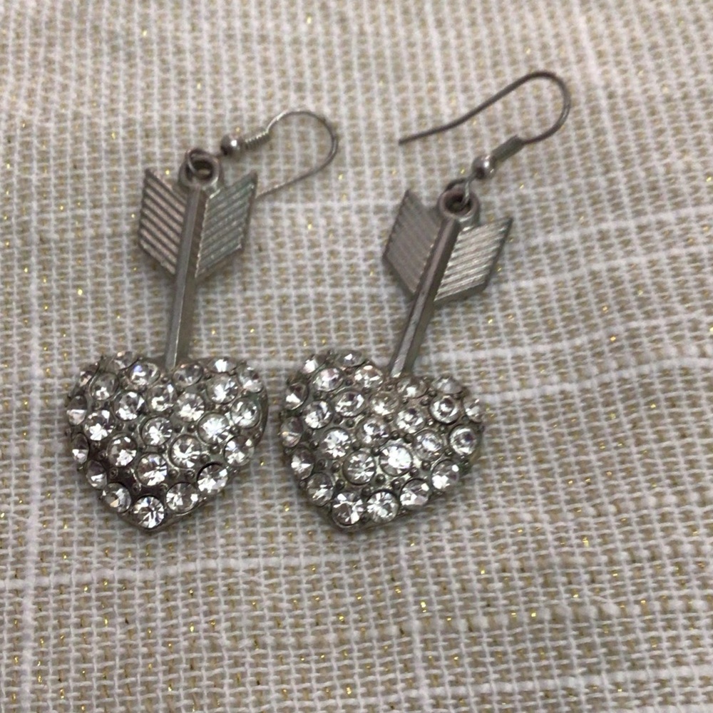 Sparkling Silver Heart and Arrow Earrings